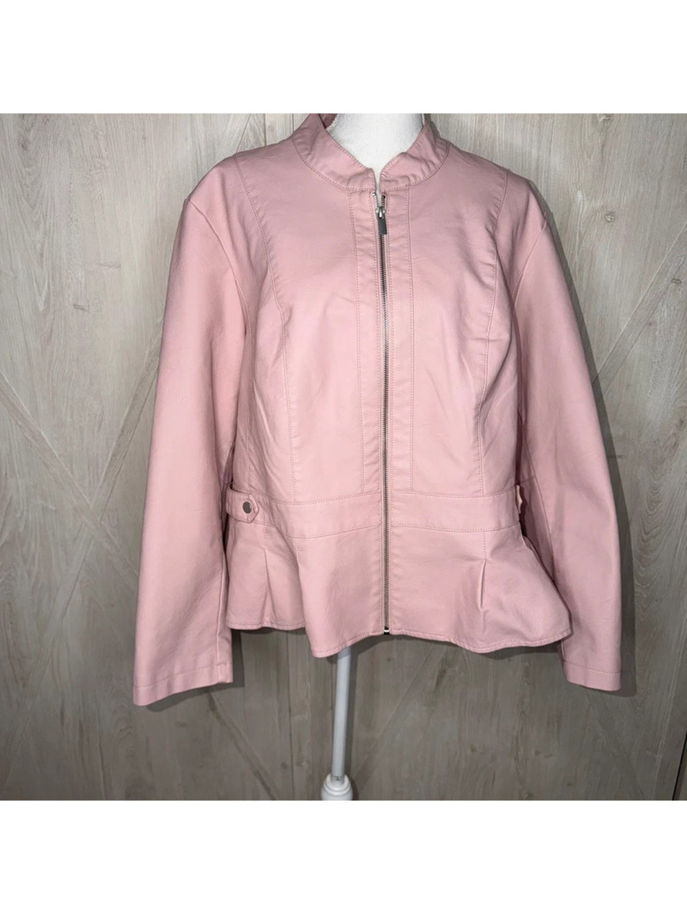 Savi Parker New York 3X Blush Powder Blush Pink Faux Leather Peplum Moto Jacket